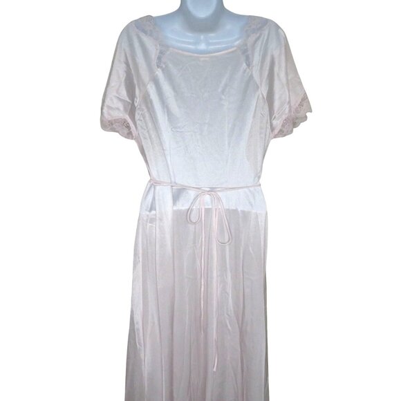 Vintage Light Pink Nylon Nightgown: Lace Trim, Tie Back (Size L) - Picture 13 of 13